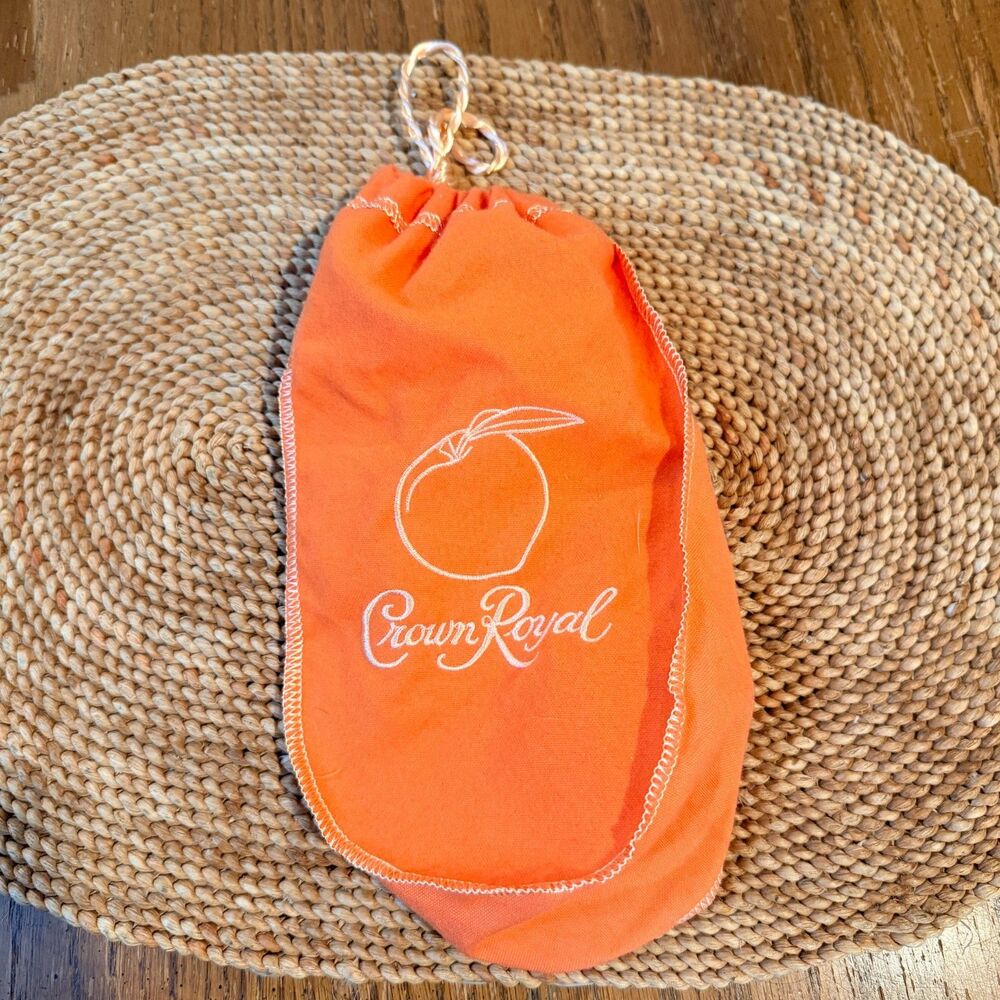 Crown Royal Peach Orange Drawstring Bag 9" Embroidered Whiskey Bottle Pouch